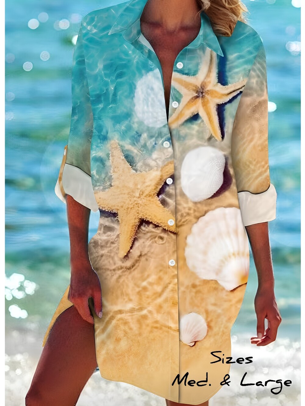 Seashells button front shirt dresses, Med. & Large avail.